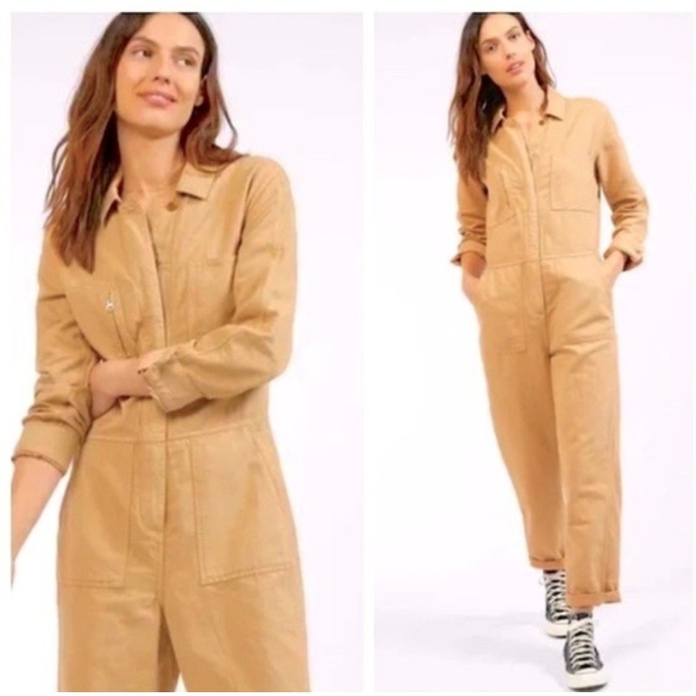 Outerknown Station Jumpsuit Khaki Organic Cotton Linen Boiler Suit Small